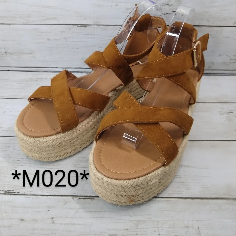 Bonnibel Wmns 10 Brown Suede Leather Platform Espadrille Ankle Strap Sandals